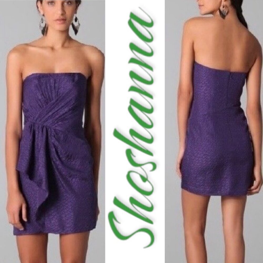 NWT SHOSHANNA 100%‎ Silk Strapless Purple Snakeprint Mini Dress, Size 8
